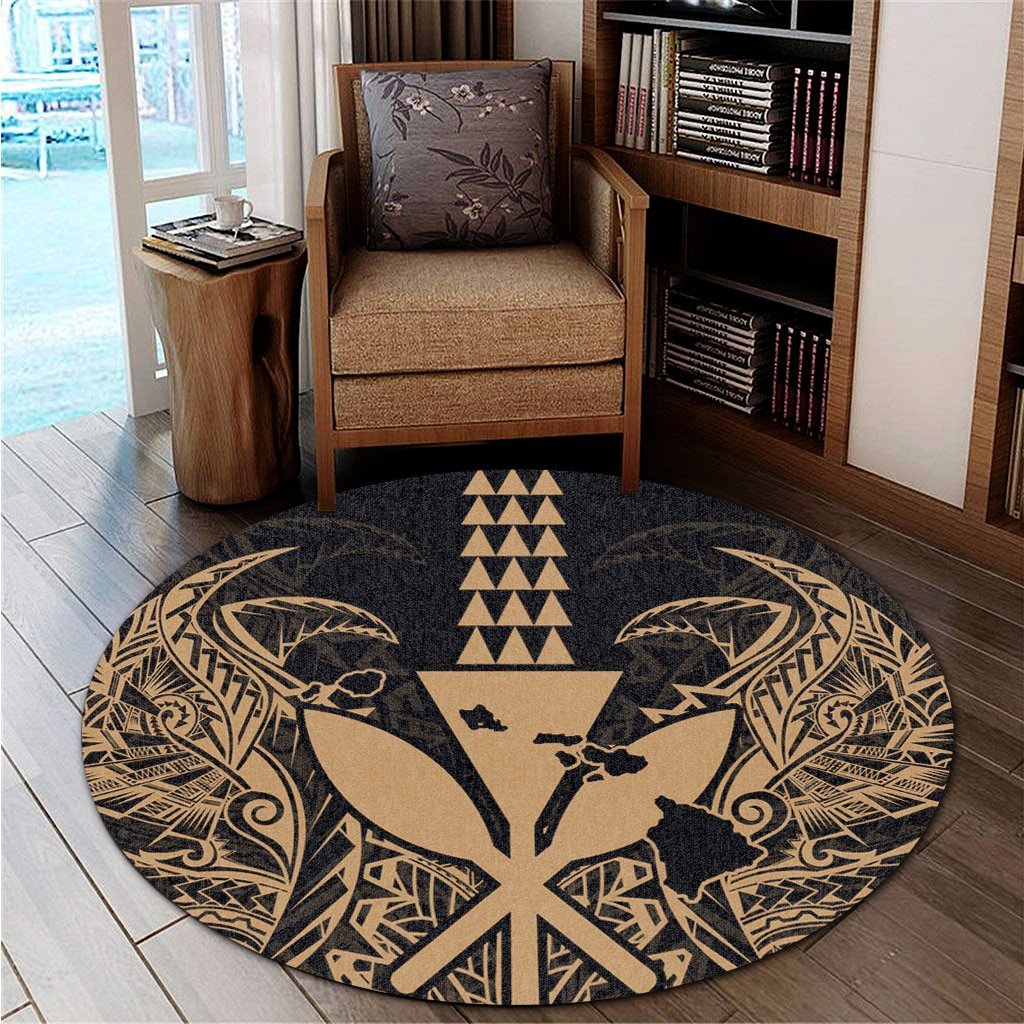 Hawaii Polynesian Kanaka Kakau Round Carpet - Alan Style Gold - AH - Polynesian Pride