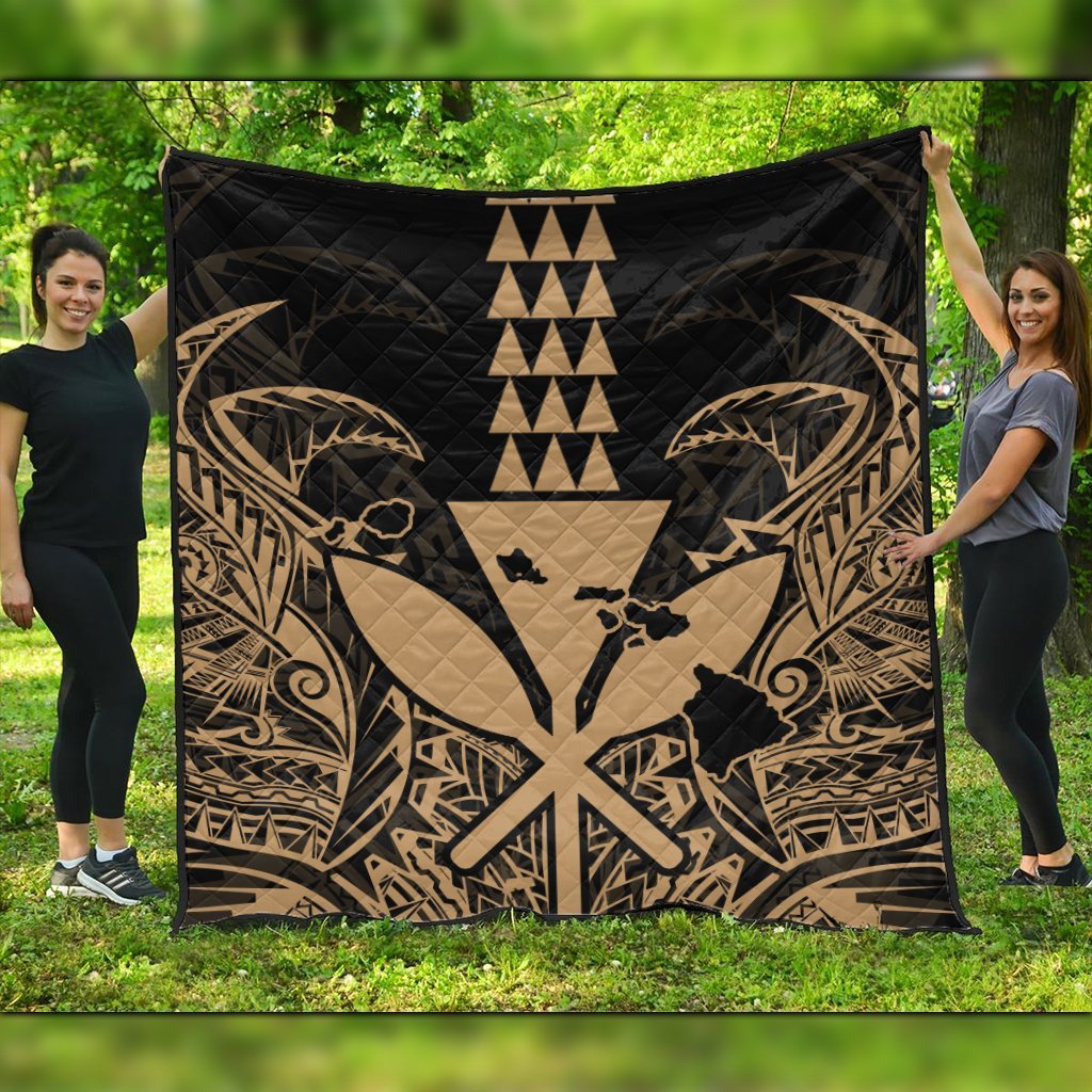 Hawaii Polynesian Kanaka Kakau Premium Quilts - Alan Style Gold - AH Black - Polynesian Pride