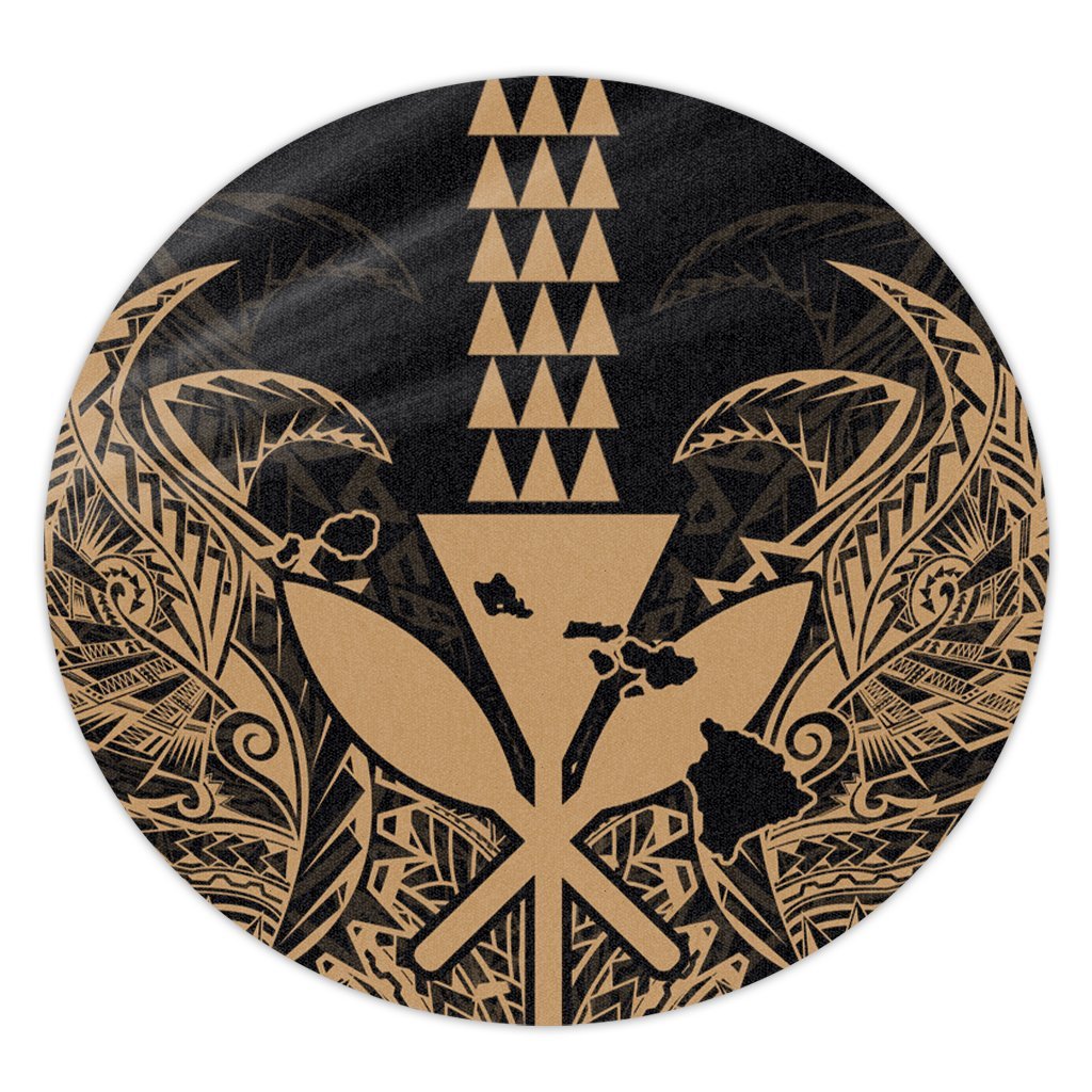 Hawaii Polynesian Kanaka Kakau Round Carpet - Alan Style Gold - AH Round Carpet Luxurious Plush - Polynesian Pride