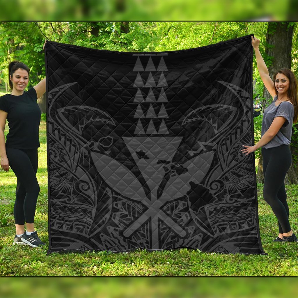 Hawaii Polynesian Kanaka Kakau Premium Quilts - Alan Style Gray - AH Black - Polynesian Pride