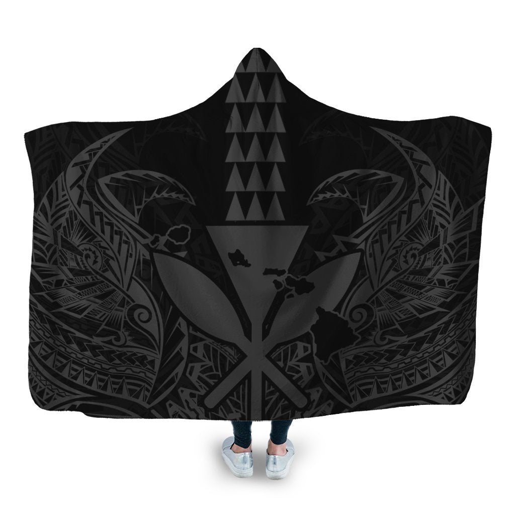 Hawaii Polynesian Kanaka Kakau Hooded Blanket - Alan Style Gray - AH Hooded Blanket White - Polynesian Pride