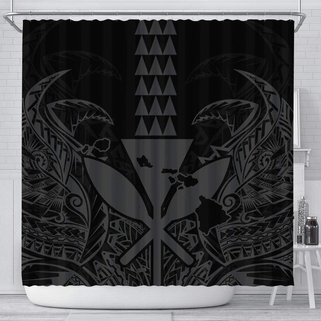 Hawaii Polynesian Kanaka Kakau Shower Curtain - Alan Style Gray - AH 177 x 172 (cm) Black - Polynesian Pride