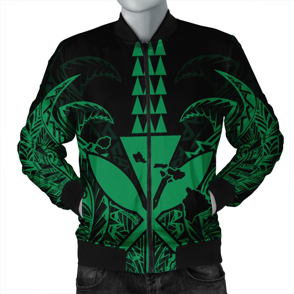 Hawaii Polynesian Kanaka Kakau Bomber Jacket - Alan Style Green - AH Black Unisex - Polynesian Pride