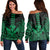 Hawaii Polynesian Kanaka Kakau Women's Off Shoulder Sweater - Alan Style Green - AH Black - Polynesian Pride