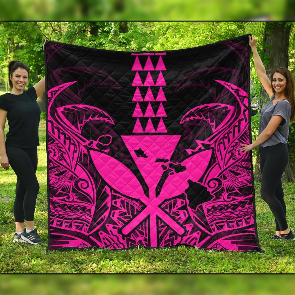 Hawaii Polynesian Kanaka Kakau Premium Quilts - Alan Style Pink - AH Black - Polynesian Pride