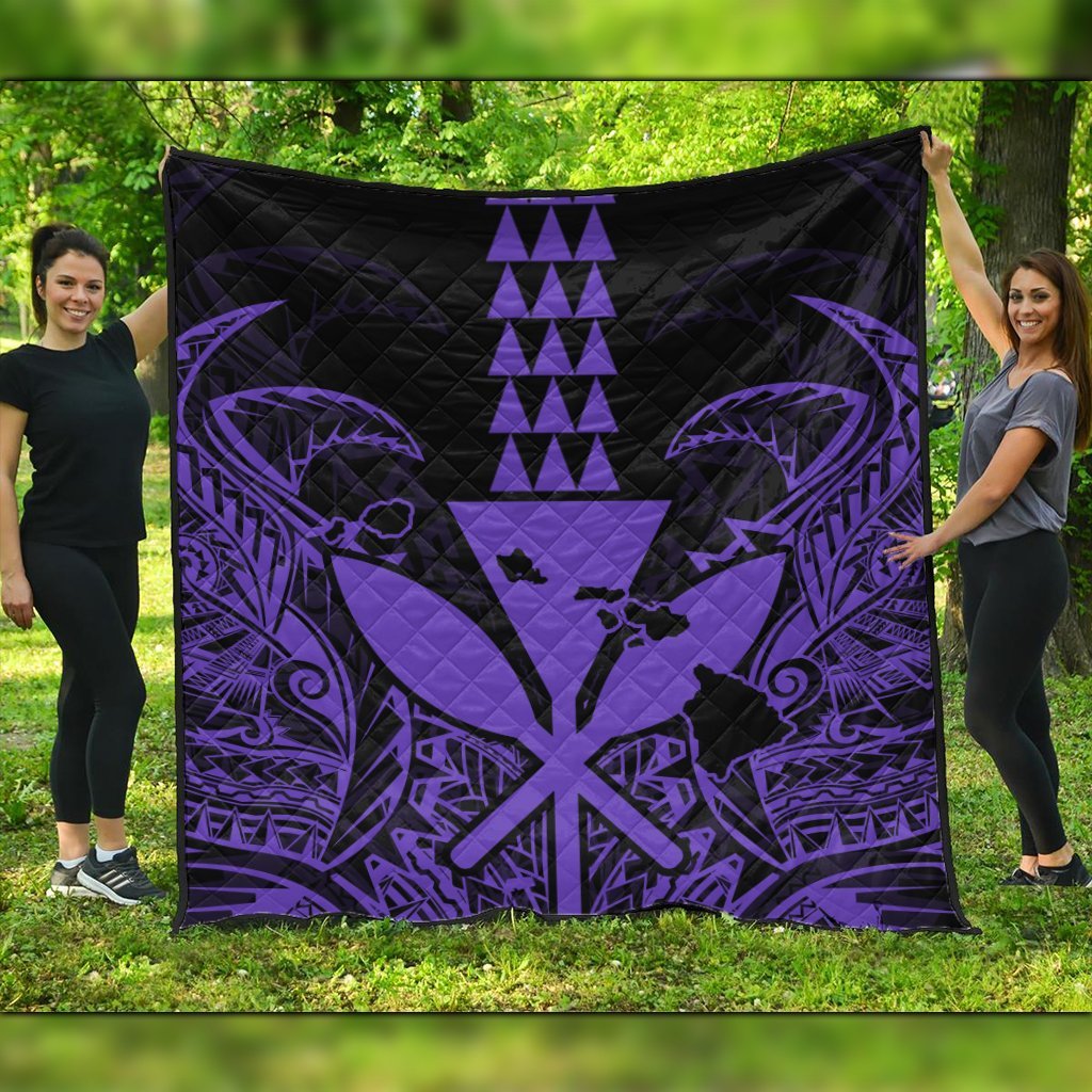 Hawaii Polynesian Kanaka Kakau Premium Quilts - Alan Style Purple - AH Black - Polynesian Pride