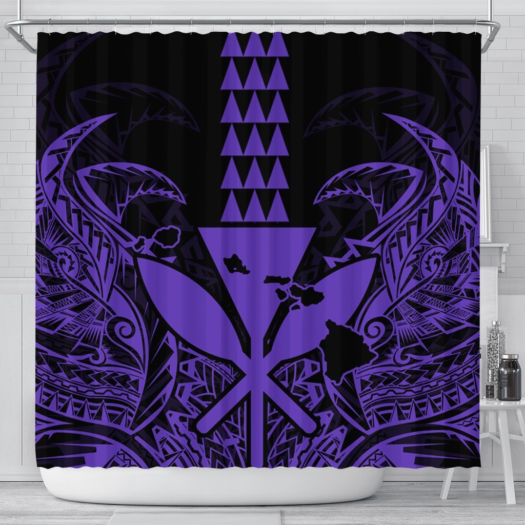 Hawaii Polynesian Kanaka Kakau Shower Curtain - Alan Style Purple - AH 177 x 172 (cm) Black - Polynesian Pride