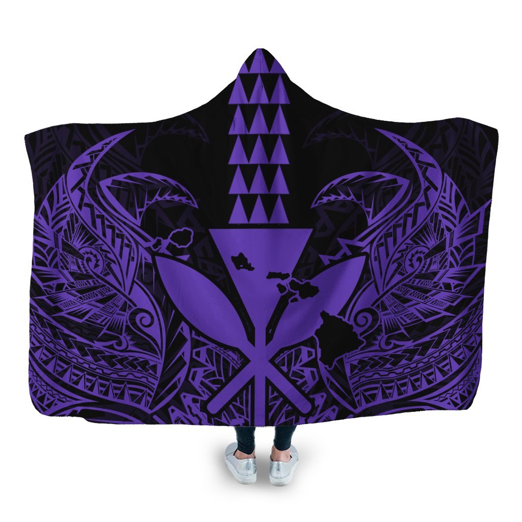 Hawaii Polynesian Kanaka Kakau Hooded Blanket - Alan Style Purple - AH Hooded Blanket White - Polynesian Pride