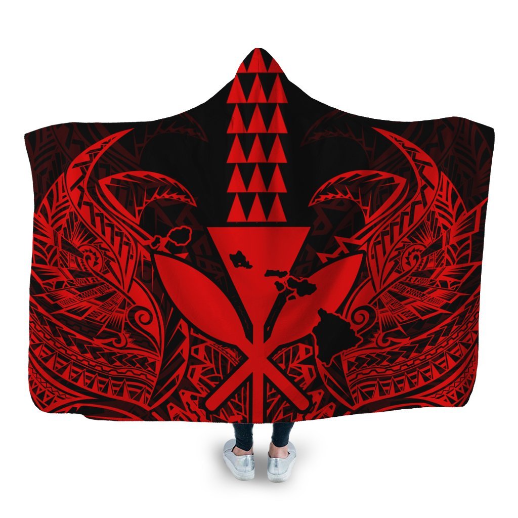 Hawaii Polynesian Kanaka Kakau Hooded Blanket - Alan Style Red - AH Hooded Blanket White - Polynesian Pride