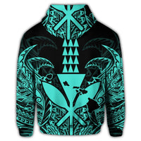Hawaii Polynesian Zip Hoodie Kanaka Kakau Alan Style Turquoise - Polynesian Pride