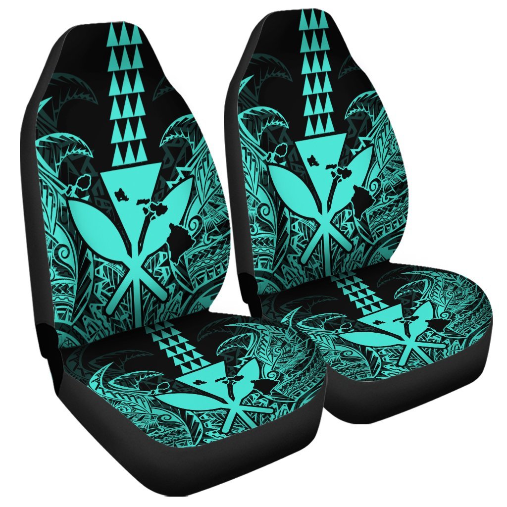 Hawaii Polynesian Kanaka Kakau Car Seat Covers - Alan Style Turquoise - AH Universal Fit Black - Polynesian Pride