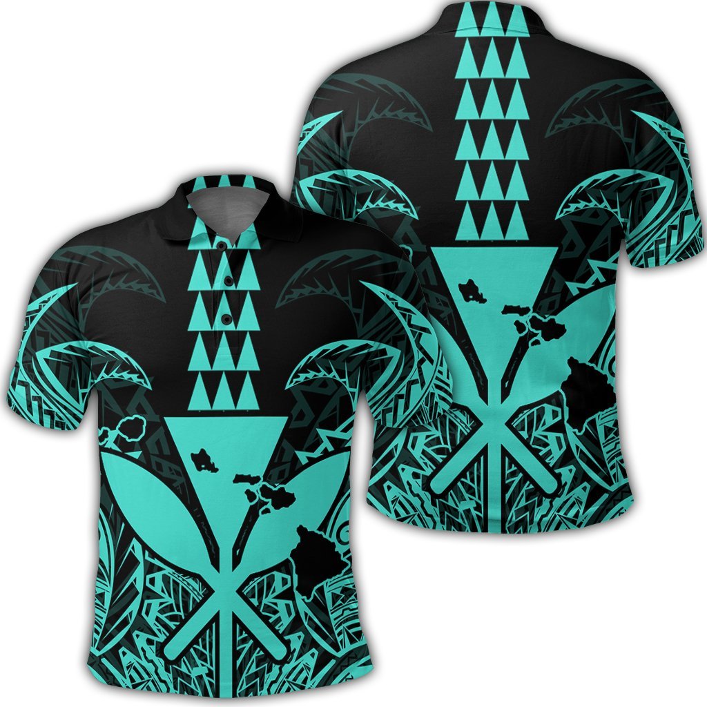 Hawaii Polynesian Kanaka Kakau Polo Shirt Alan Style Turquoise Unisex Black - Polynesian Pride