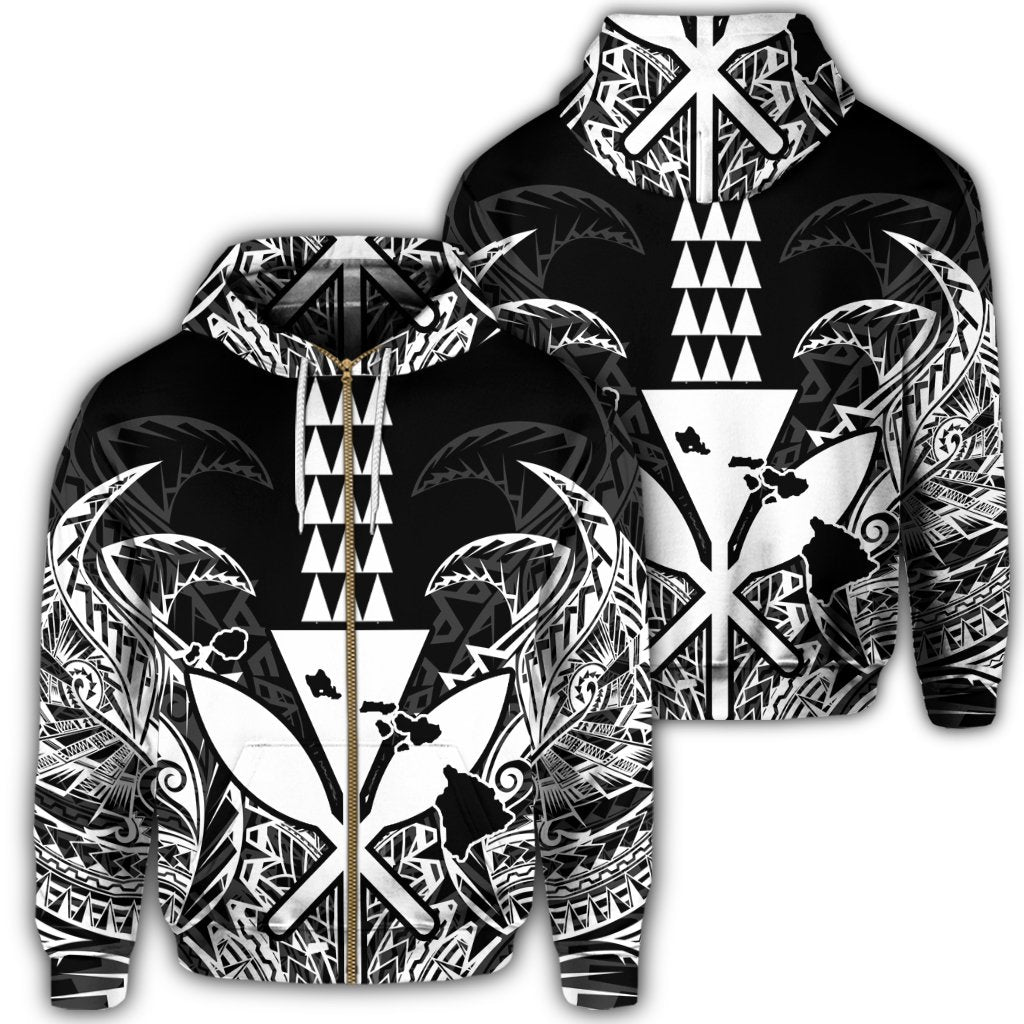 Hawaii Polynesian Zip Hoodie Kanaka Kakau Alan Style White Unisex Art - Polynesian Pride