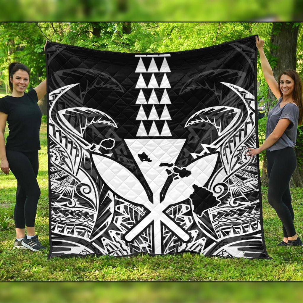 Hawaii Polynesian Kanaka Kakau Premium Quilts - Alan Style White - AH Black - Polynesian Pride