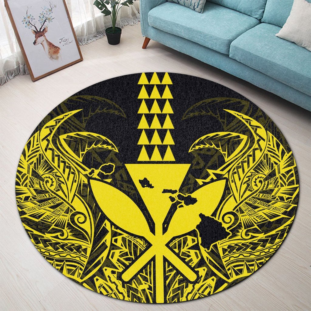 Hawaii Polynesian Kanaka Kakau Round Carpet - Alan Style Yellow - AH - Polynesian Pride