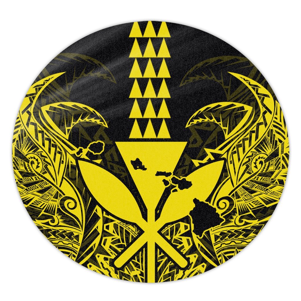 Hawaii Polynesian Kanaka Kakau Round Carpet - Alan Style Yellow - AH Round Carpet Luxurious Plush - Polynesian Pride