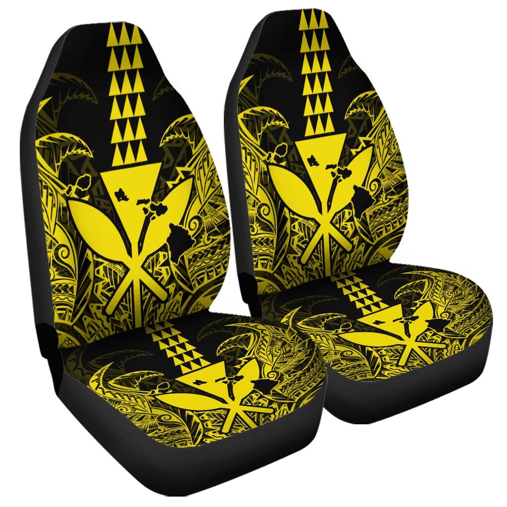 Hawaii Polynesian Kanaka Kakau Car Seat Covers - Alan Style Yellow - AH Universal Fit Black - Polynesian Pride