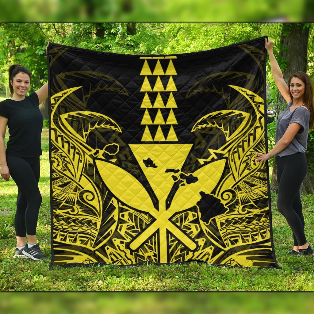 Hawaii Polynesian Kanaka Kakau Premium Quilts - Alan Style Yellow - AH Black - Polynesian Pride