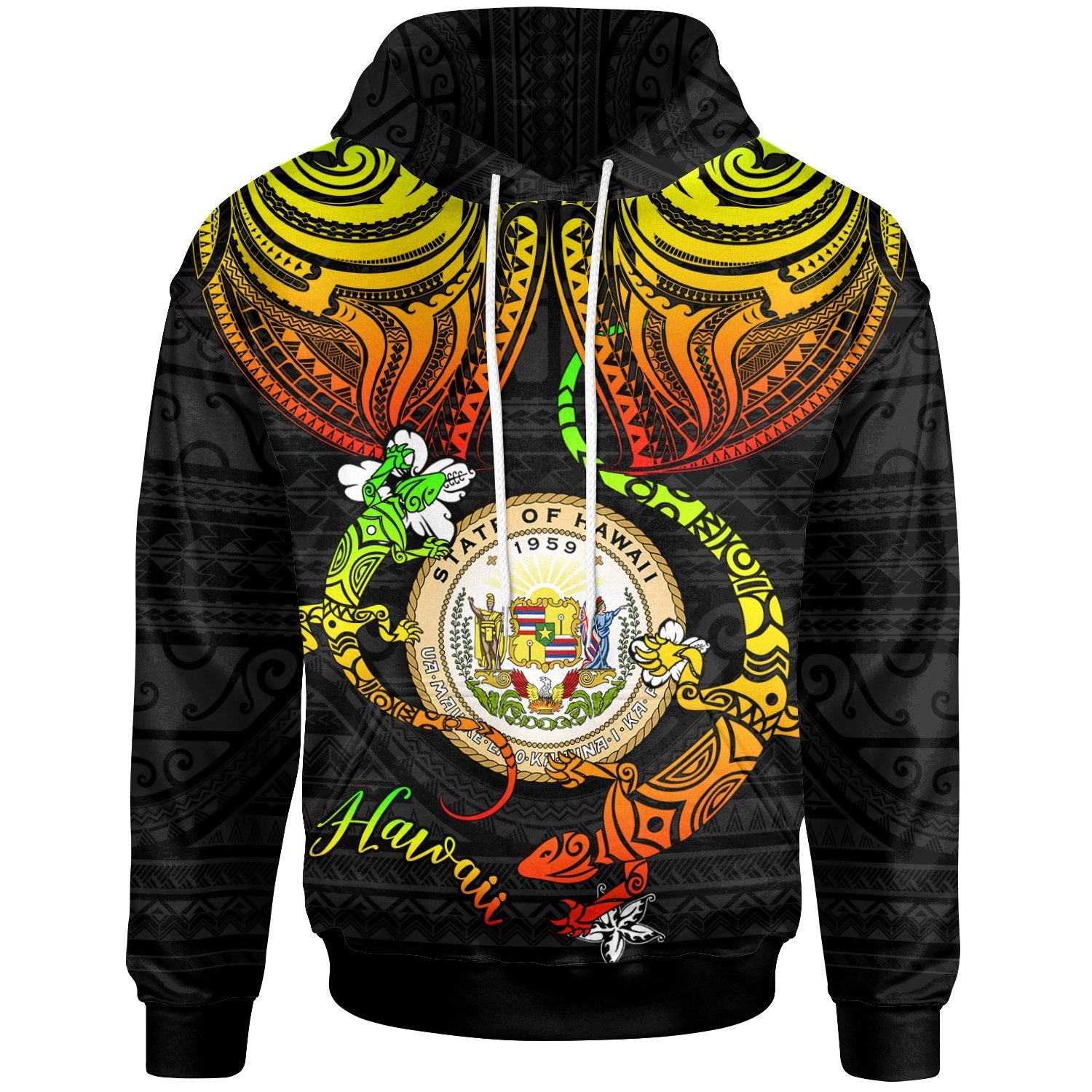 Hawaii Hoodie Lizard Good Chest Unisex Reggae - Polynesian Pride