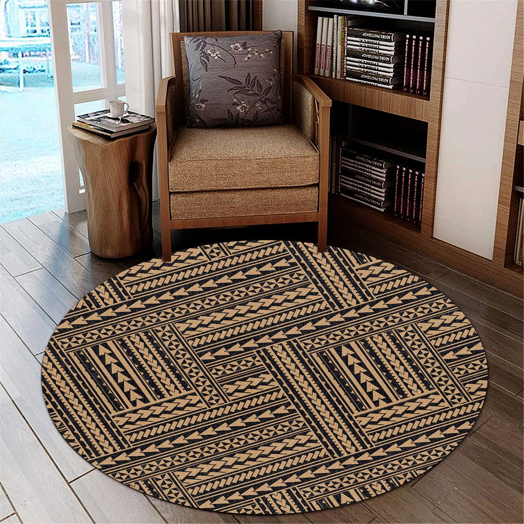 Hawaii Polynesian Nation Gold Round Carpet - AH Round Carpet Luxurious Plush - Polynesian Pride