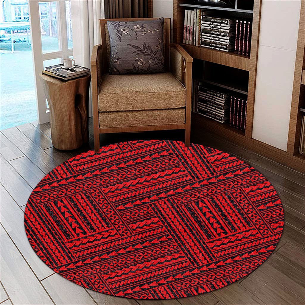 Hawaii Polynesian Nation Red Round Carpet - AH Round Carpet Luxurious Plush - Polynesian Pride