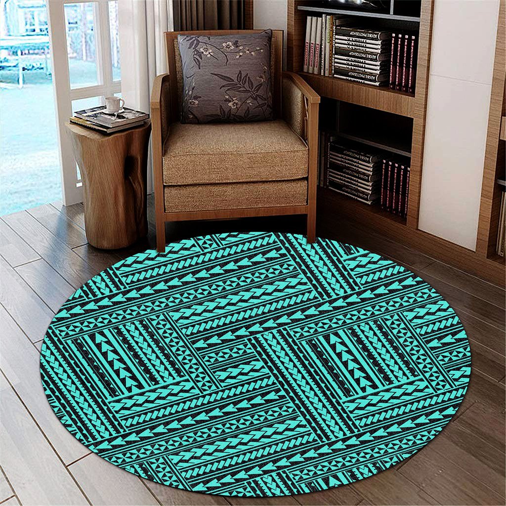 Hawaii Polynesian Nation Turquoise Round Carpet - AH Round Carpet Luxurious Plush - Polynesian Pride