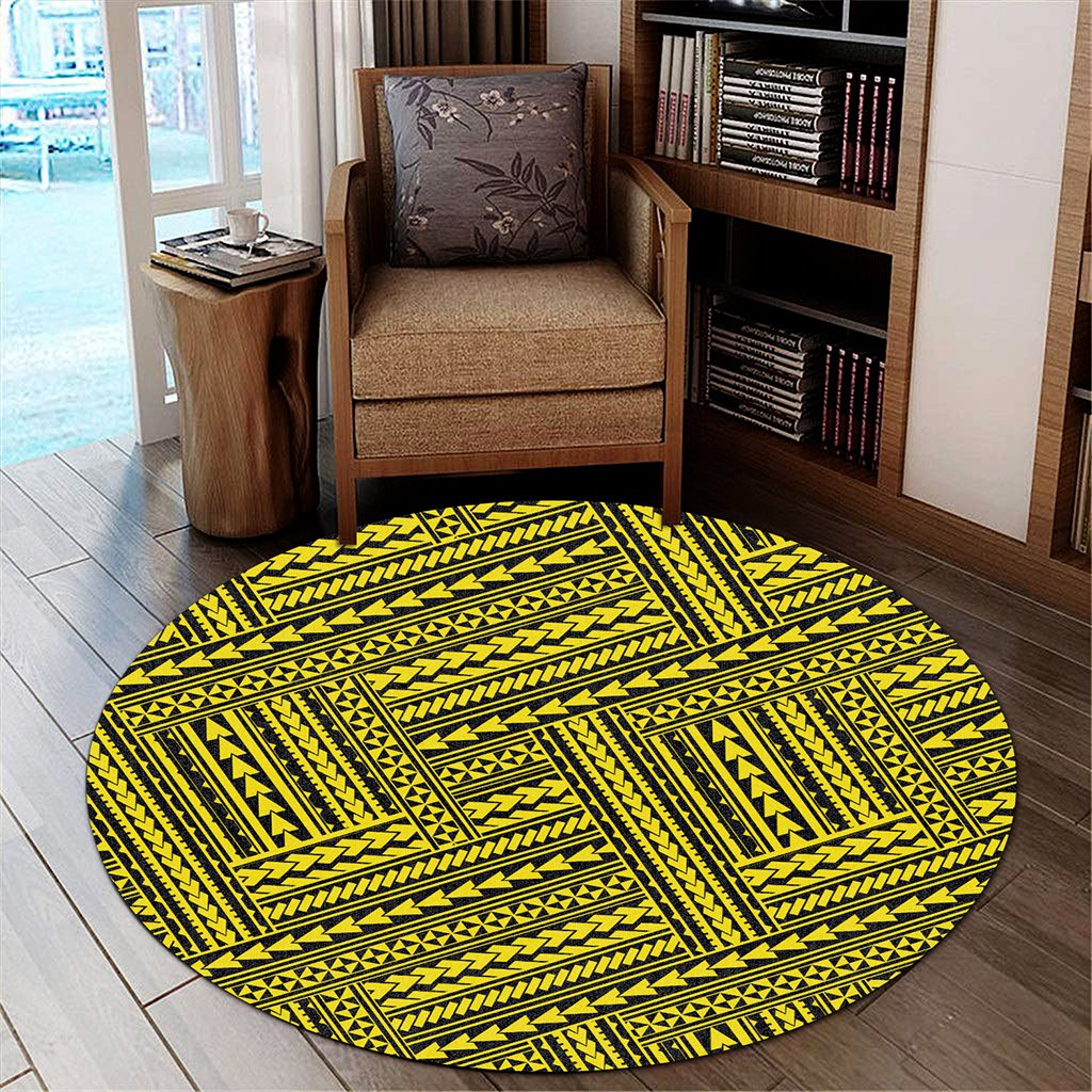 Hawaii Polynesian Nation Yellow Round Carpet - AH Round Carpet Luxurious Plush - Polynesian Pride