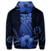 Hawaiian Polynesian Pineapple Hibiscus Hoodie Blue - Polynesian Pride
