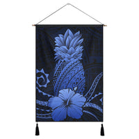 Hawaii Polynesian Pineapple Hibiscus Hanging Poster - Blue - AH Hanging Poster Cotton And Linen - Polynesian Pride