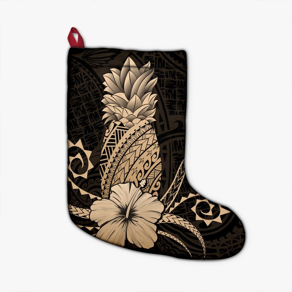 Hawaii Polynesian Pineapple Hibiscus Christmas Stocking - Gold - AH Christmas Stocking 26 X 42 cm Black - Polynesian Pride