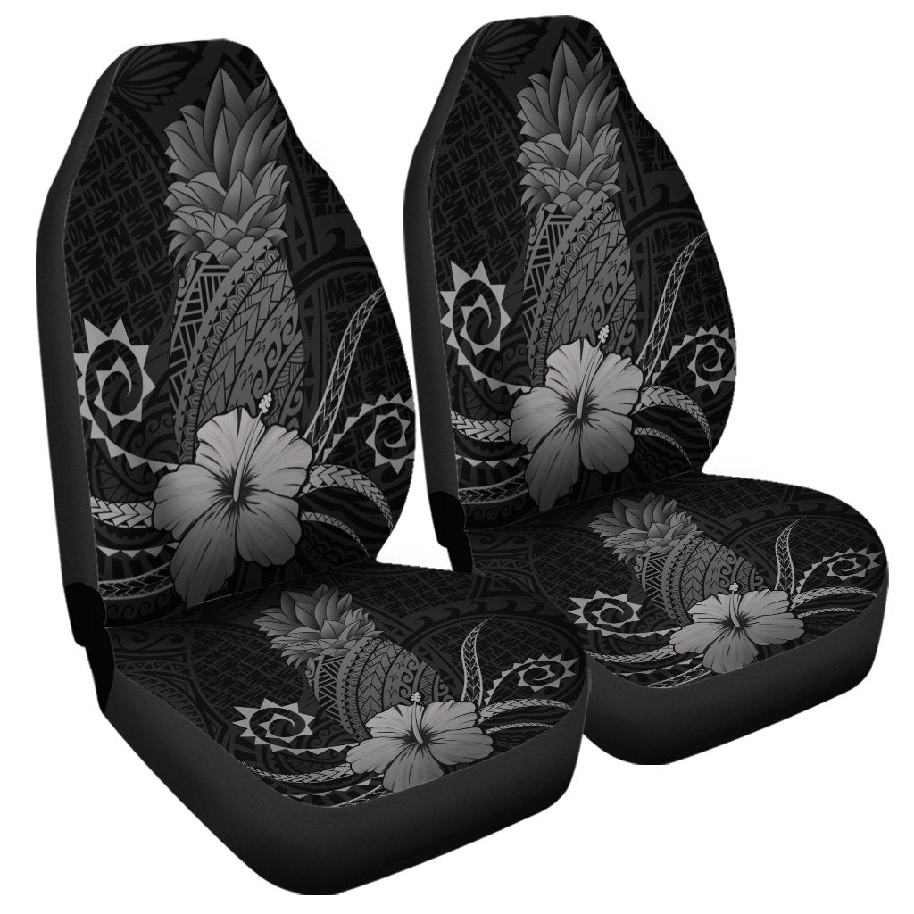 Hawaii Polynesian Pineapple Hibiscus Car Seat Covers - Gray - AH Universal Fit Black - Polynesian Pride