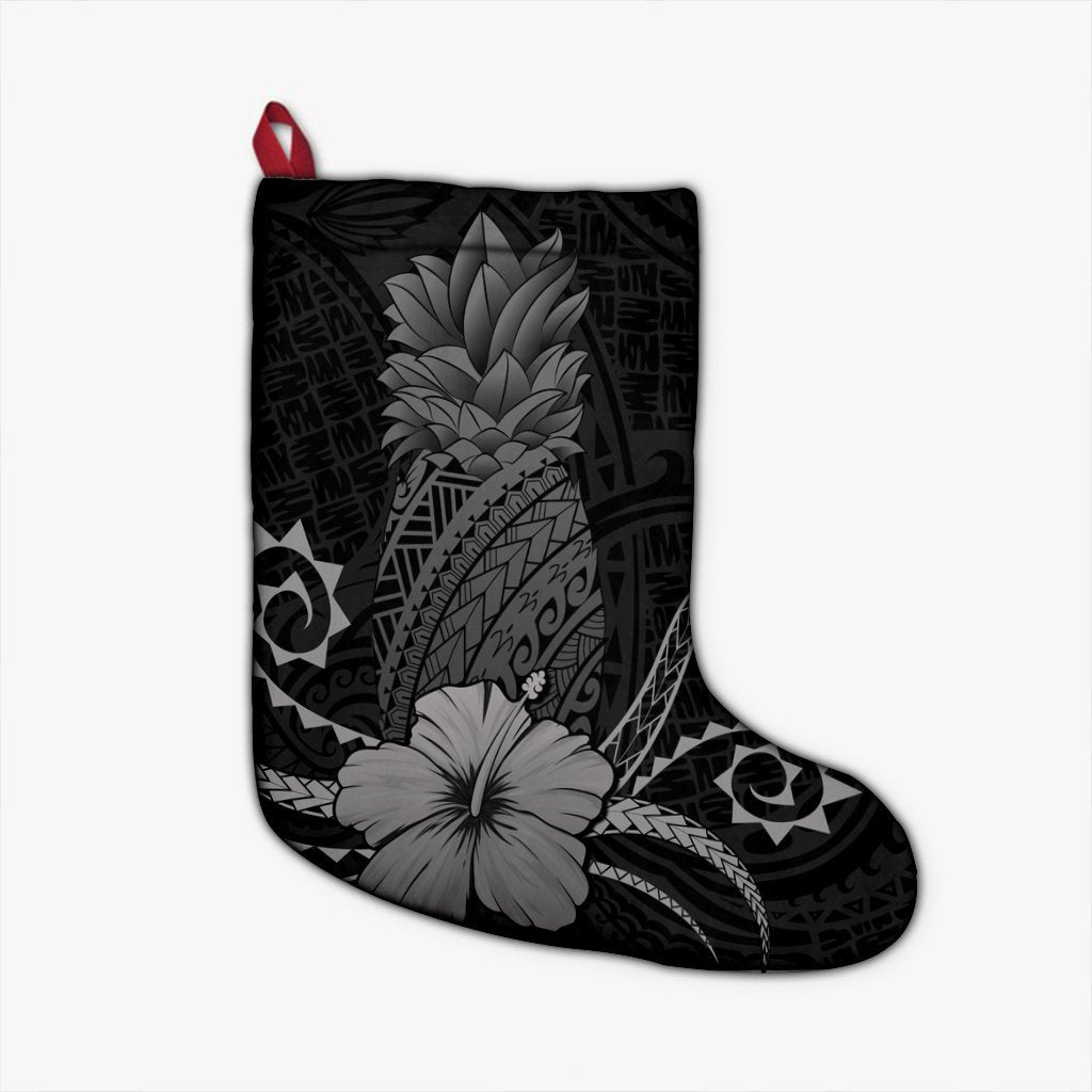 Hawaii Polynesian Pineapple Hibiscus Christmas Stocking - Gray - AH Christmas Stocking 26 X 42 cm Black - Polynesian Pride