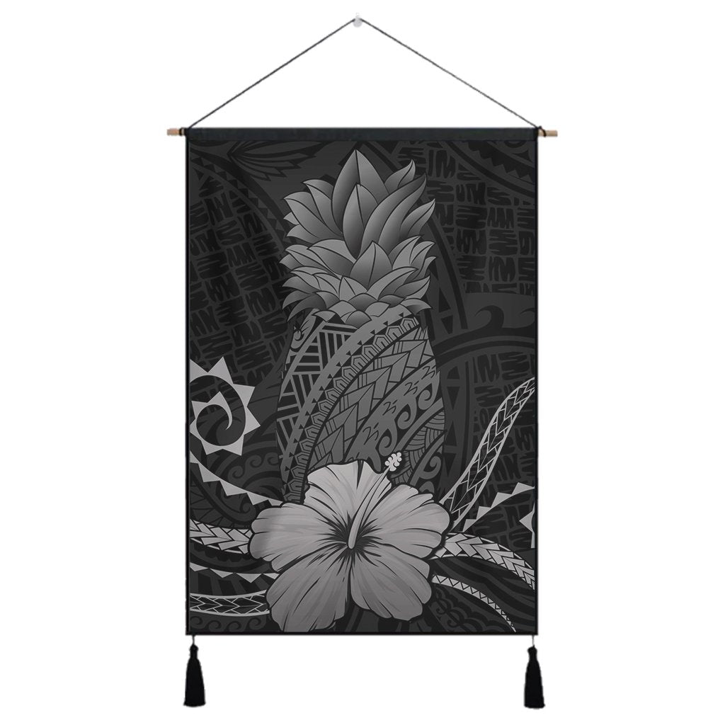 Hawaii Polynesian Pineapple Hibiscus Hanging Poster - Gray - AH Hanging Poster Cotton And Linen - Polynesian Pride