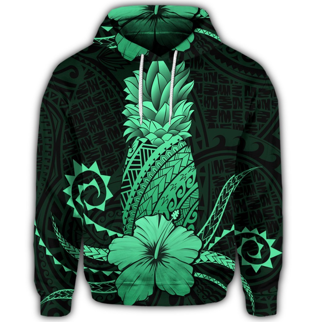Hawaiian Polynesian Pineapple Hibiscus Hoodie Green - Polynesian Pride
