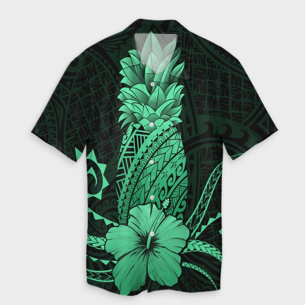 Hawaii Polynesian Pineapple Hibiscus Hawaiian Shirt - Green - AH Unisex Black - Polynesian Pride