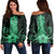 Hawaii Polynesian Pineapple Hibiscus Women's Off Shoulder Sweater - Green - AH Black - Polynesian Pride