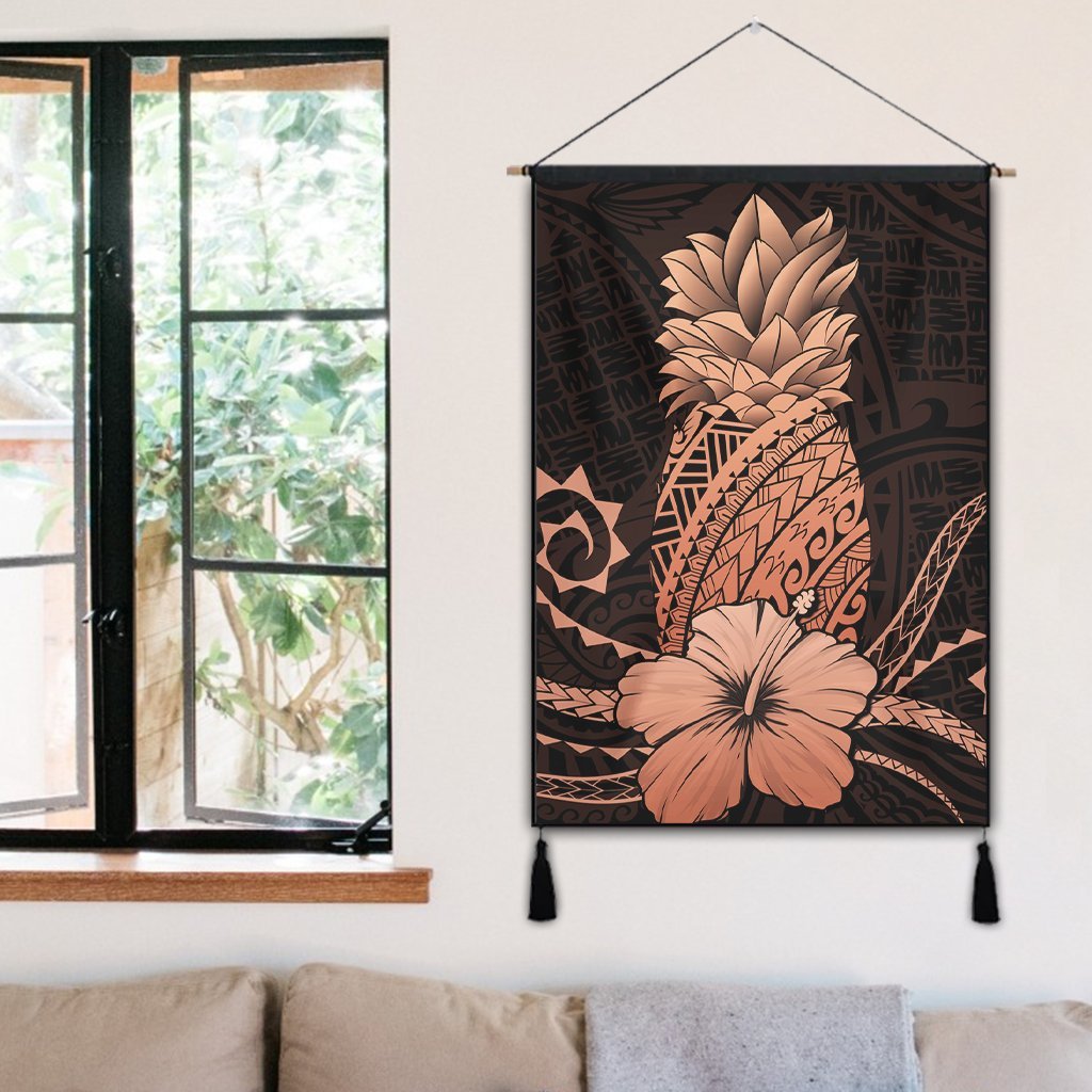 Hawaii Polynesian Pineapple Hibiscus Hanging Poster - Orange - AH - Polynesian Pride