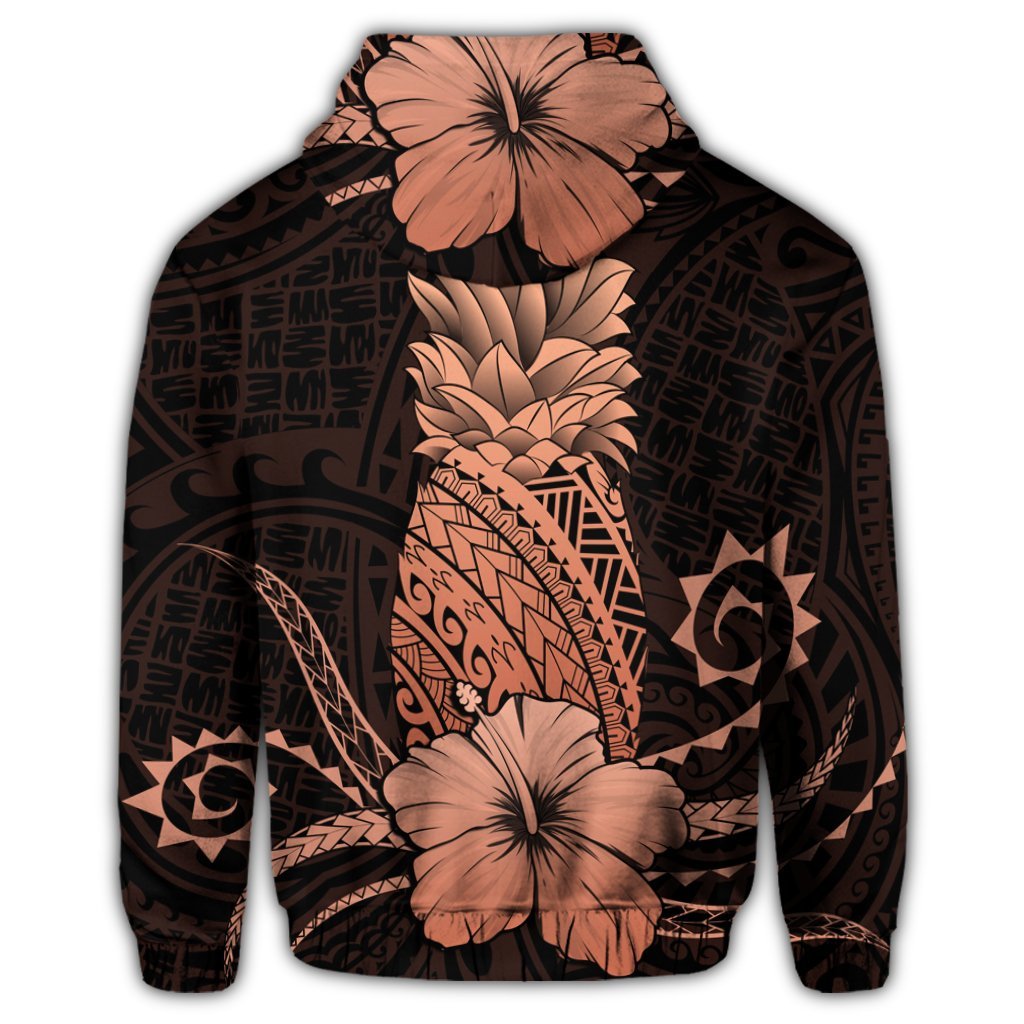 Hawaii Polynesian Zip Hoodie Pineapple Hibiscus Orange - Polynesian Pride