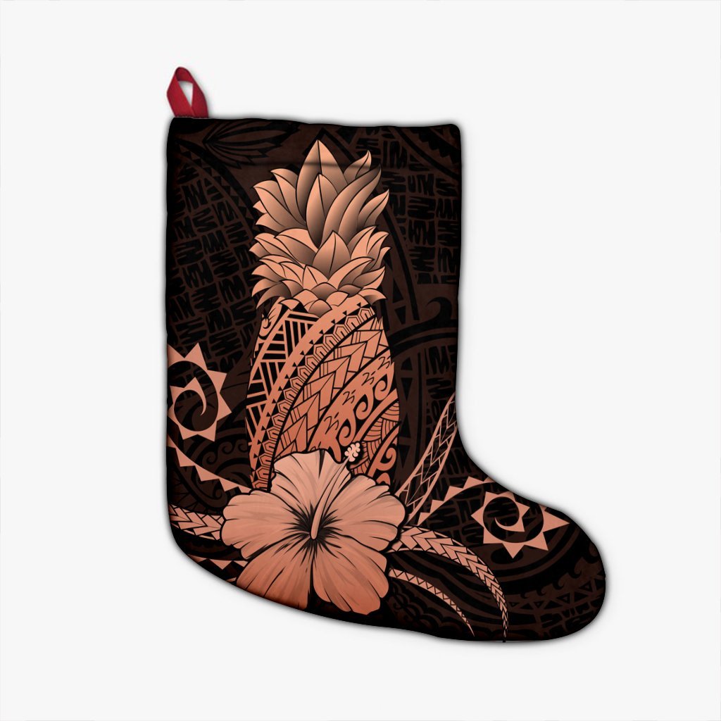 Hawaii Polynesian Pineapple Hibiscus Christmas Stocking - Orange - AH Christmas Stocking 26 X 42 cm Black - Polynesian Pride