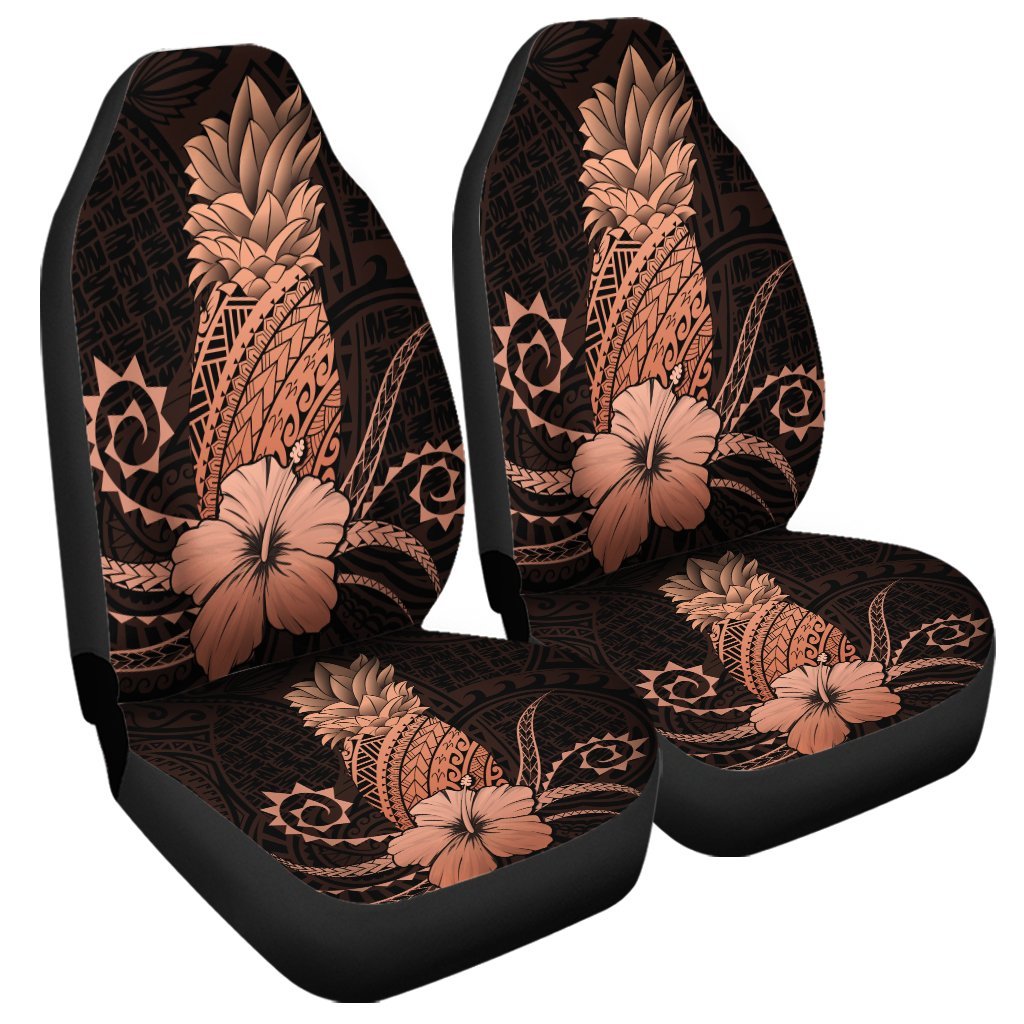 Hawaii Polynesian Pineapple Hibiscus Car Seat Covers - Orange - AH Universal Fit Black - Polynesian Pride