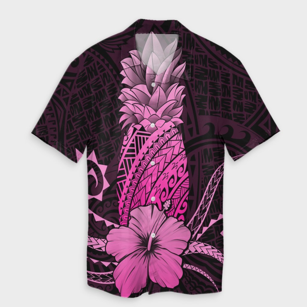 Hawaii Polynesian Pineapple Hibiscus Hawaiian Shirt - Pink - AH Unisex Black - Polynesian Pride