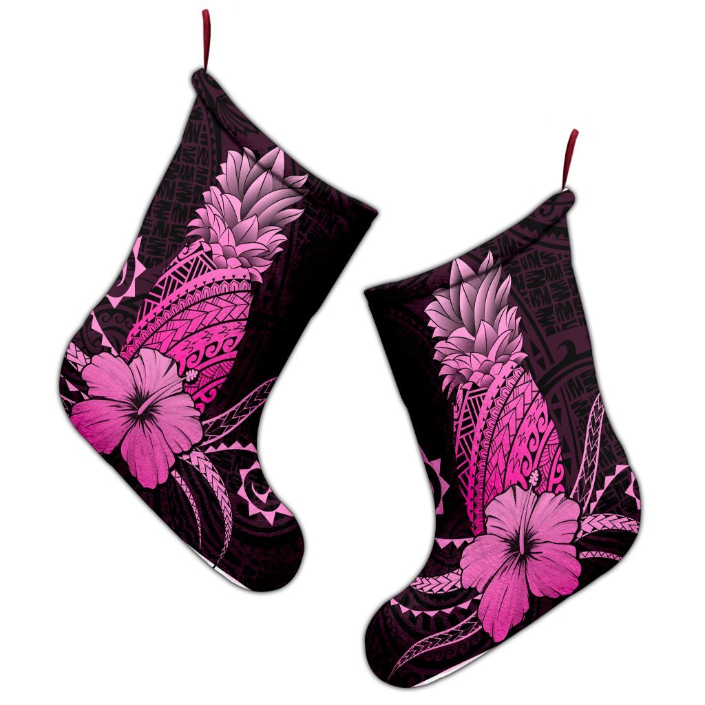 Hawaii Polynesian Pineapple Hibiscus Christmas Stocking - Pink - AH - Polynesian Pride