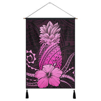 Hawaii Polynesian Pineapple Hibiscus Hanging Poster - Pink - AH Hanging Poster Cotton And Linen - Polynesian Pride
