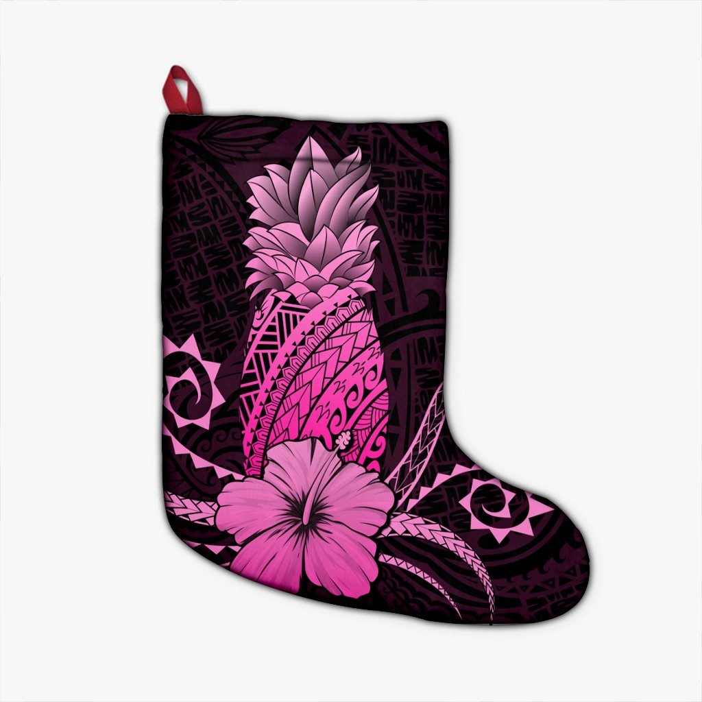 Hawaii Polynesian Pineapple Hibiscus Christmas Stocking - Pink - AH Christmas Stocking 26 X 42 cm Black - Polynesian Pride