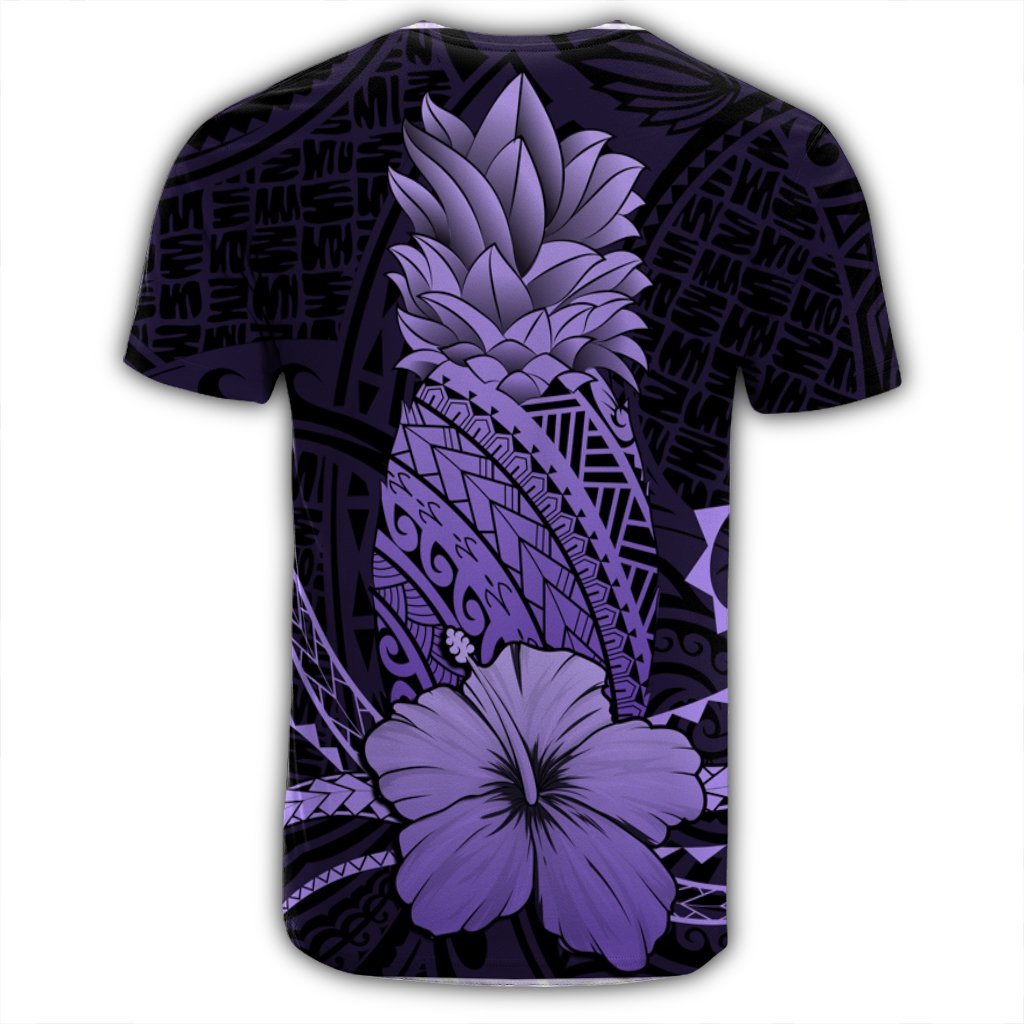 Hawaii Polynesian Pineapple Hibiscus T Shirt Purple - Polynesian Pride