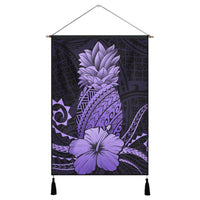 Hawaii Polynesian Pineapple Hibiscus Hanging Poster - Purple - AH Hanging Poster Cotton And Linen - Polynesian Pride