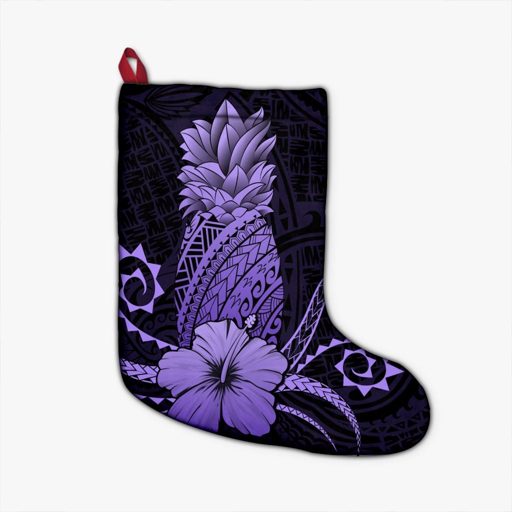 Hawaii Polynesian Pineapple Hibiscus Christmas Stocking - Purple - AH Christmas Stocking 26 X 42 cm Black - Polynesian Pride