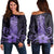 Hawaii Polynesian Pineapple Hibiscus Women's Off Shoulder Sweater - Purple - AH Black - Polynesian Pride