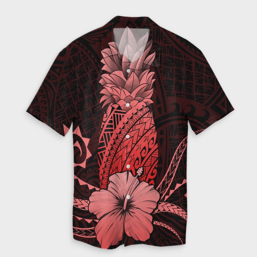 Hawaii Polynesian Pineapple Hibiscus Hawaiian Shirt - Red - AH Unisex Black - Polynesian Pride