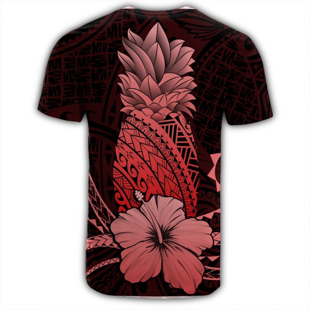 Hawaii Polynesian Pineapple Hibiscus T Shirt Red - Polynesian Pride